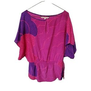 TRINA TURK Pink Magenta Purple Bat-Wing‎ Keyhole Blouse Peplum Top Medium M Top